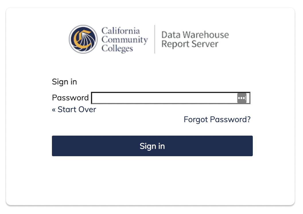 Screen shot of the Data Warehouse Report Server Sign In Password screen.
