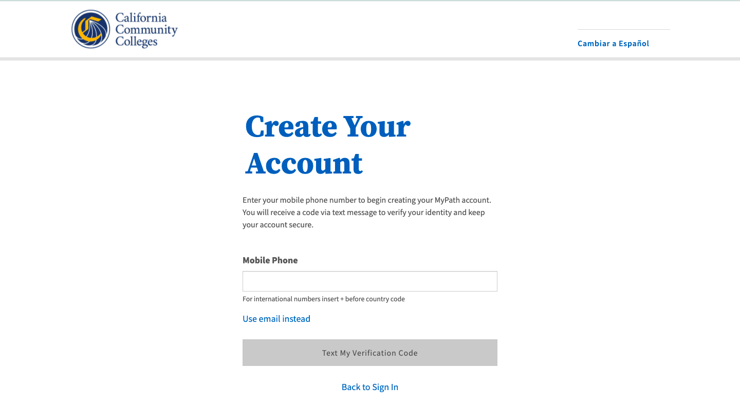 Screenshot of the Create Your Account page with Mobile Phone input field.